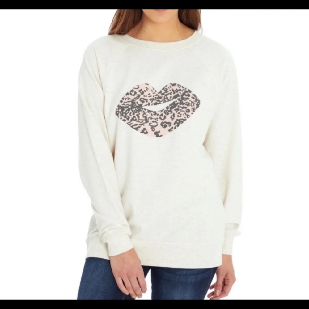 NWOT Wildfox Animal Print Lips Pull Over Sweater sweat Shirt Top